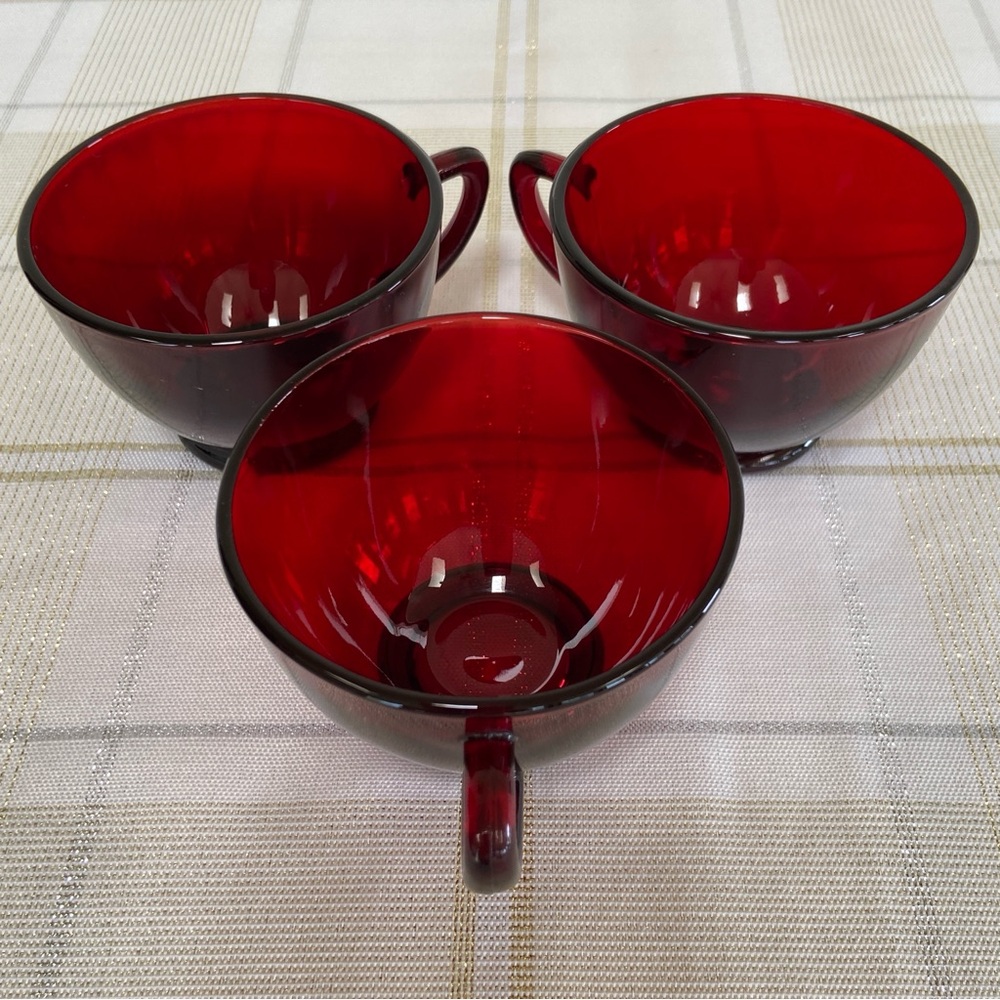 Anchor Hocking Vintage Royal Ruby Red - Set of 3 Punch or Tea Cups - 4 oz